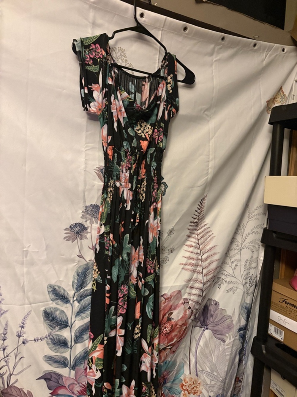 Floral Black and Pink Tropical Print Dress